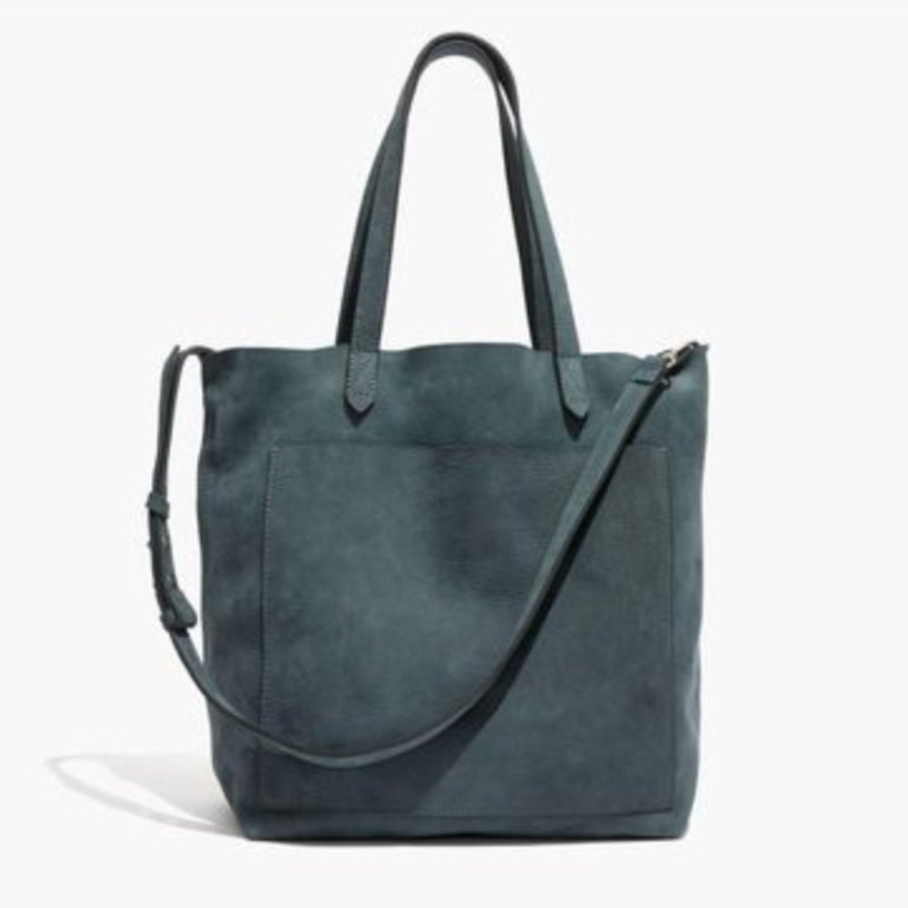 Madewell Medium 100% Nubuck Leather Transport Tote Bag in Midnight Spruce